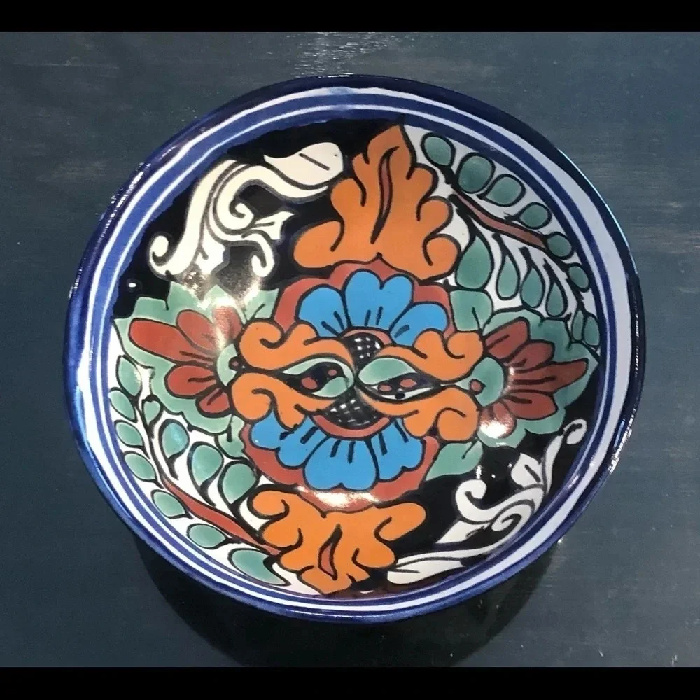 Mexican Talavera Pottery Footed Bowl Colorful